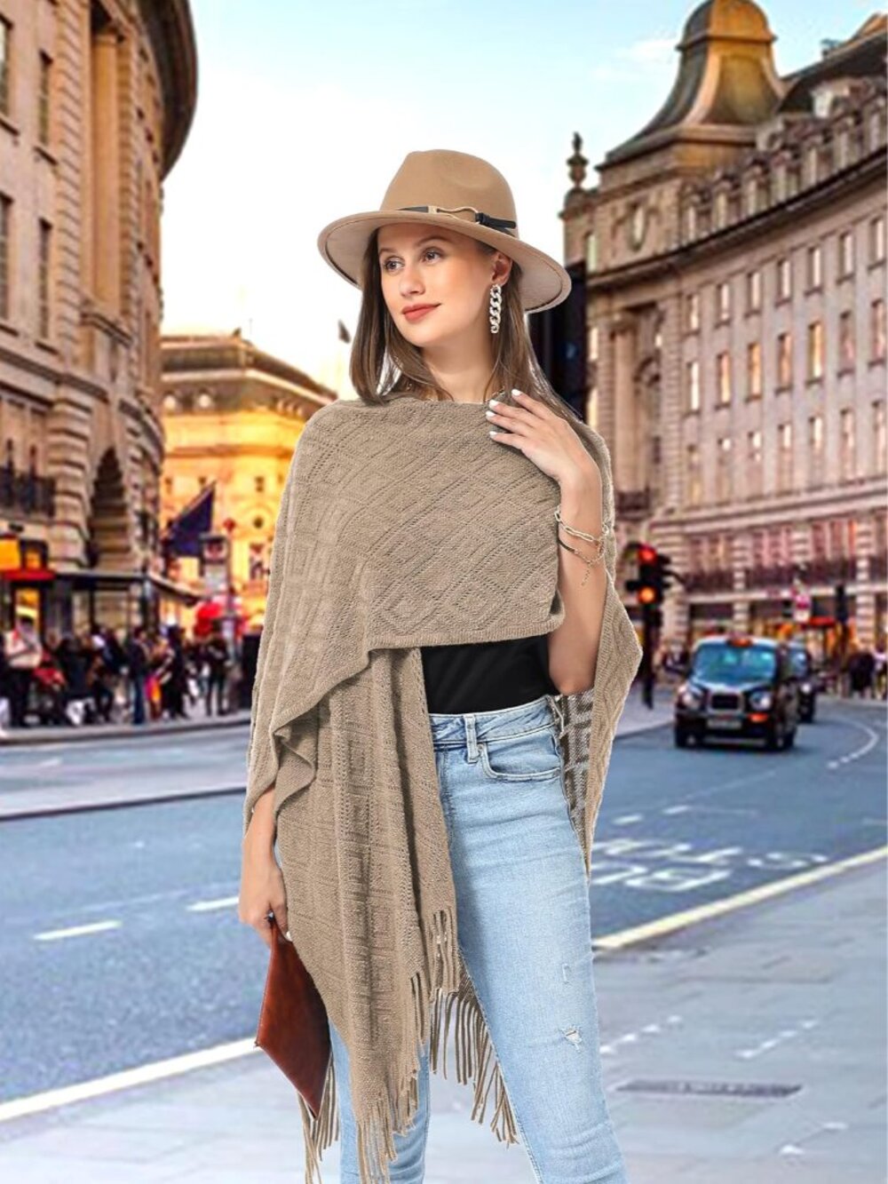 Soul Young Knit Shawl Wrap for Women Ladies Fringe Poncho Blanket Cardigan Cape - Picture 7 of 8